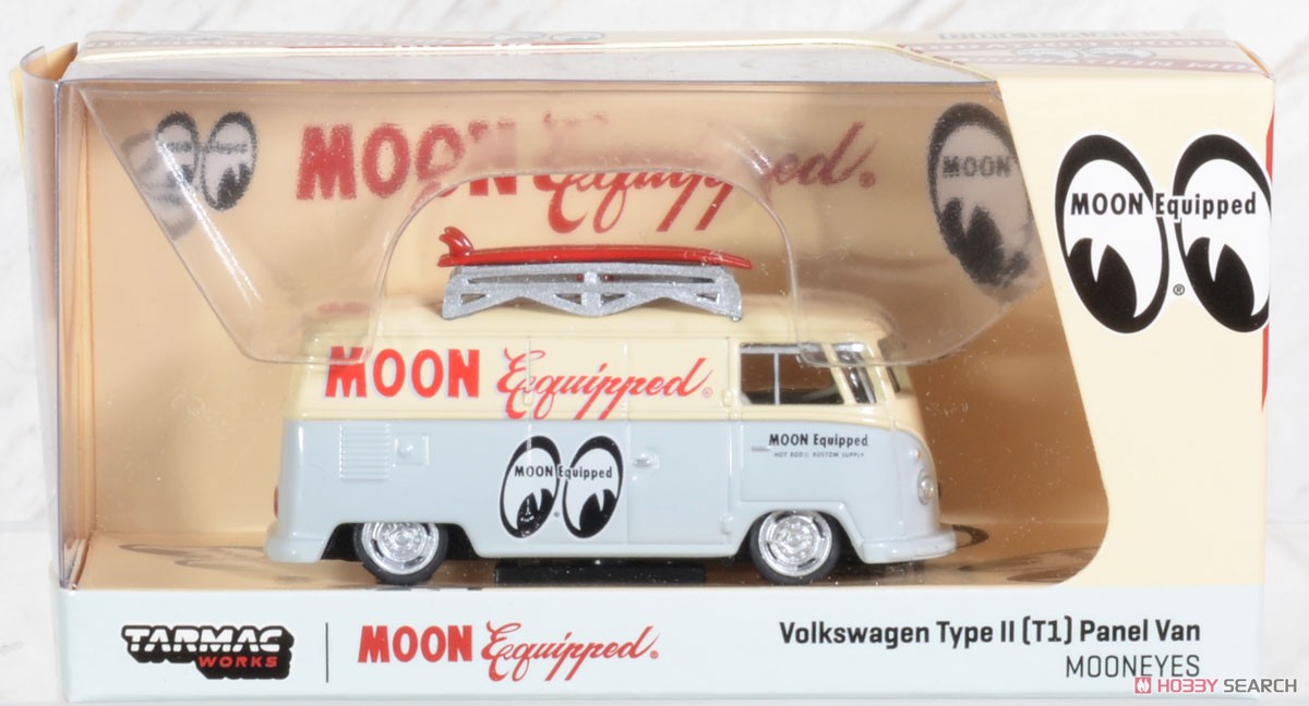 Volkswagen Type II (T1) Panel Van Mooneyes with Roof Rack and Surfboard (Diecast Car) Package1