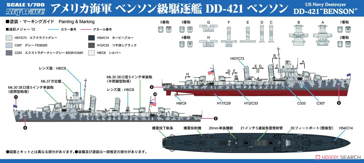 アメリカ海軍 ベンソン級駆逐艦 DD-421 ベンソン (プラモデル) 塗装1