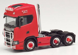 (HO) Scania CS 20 Highroof 6x2 Tractor with pipes, lamp bracket, fanfare, and impact protection Red (Model Train)
