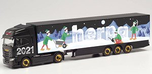(HO) Iveco S-Way Box Semi Trailer `Herpa Christmas Model 2021` (Iveco S-Way) (Model Train)