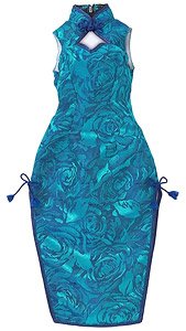 AZO2 Cheongsam -Blooming Rose- (Turquoise x Navy) (Fashion Doll)
