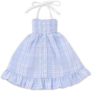 Halter Neck Summer Dress (Saxe Check) (Fashion Doll)