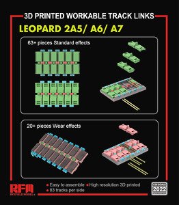 3D Printed Workable Track Links for Leopard 2A5 / A6 / A7 (Plastic model)
