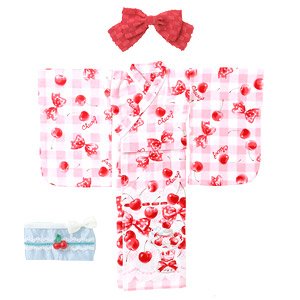 45 Yukata Set -Ribbon and Cherry Parfait- (Pink Check) (Fashion Doll)