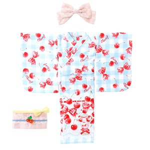 45 Yukata Set -Ribbon and Cherry Parfait- (Saxe Check) (Fashion Doll)