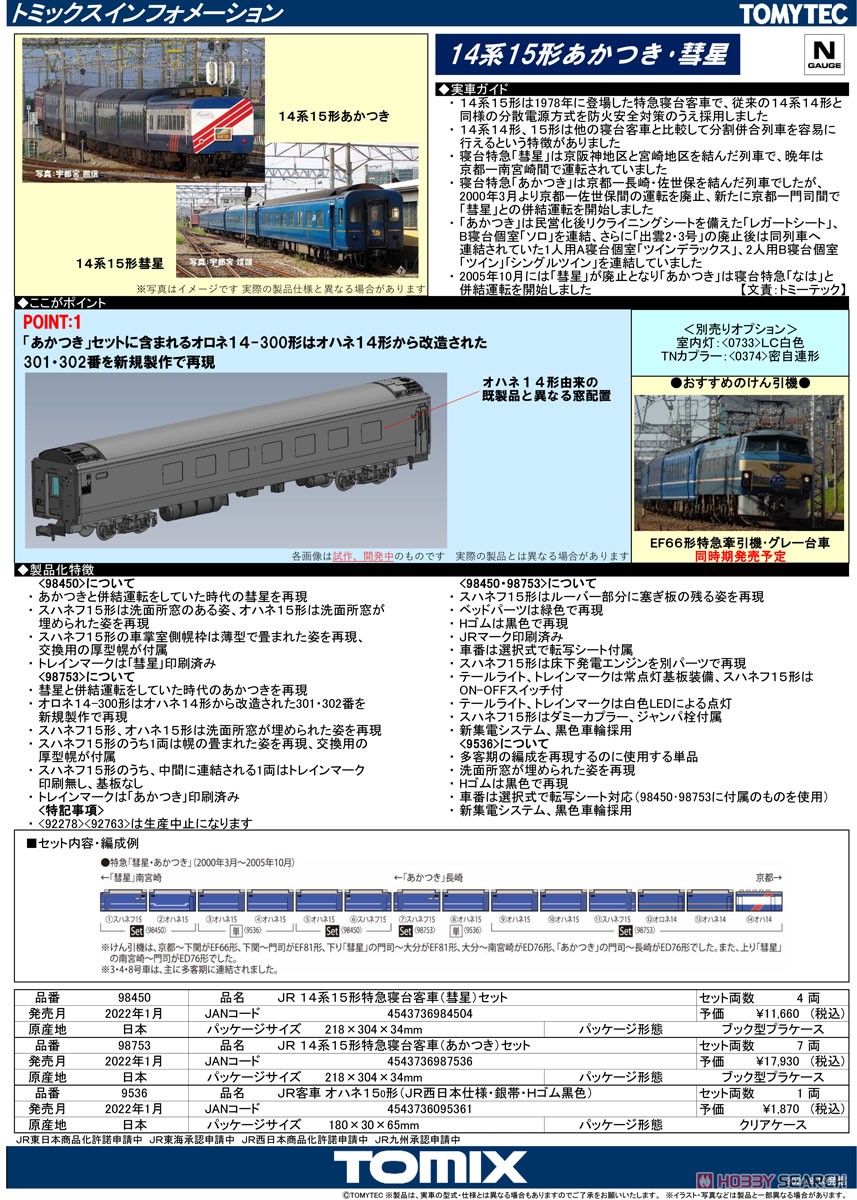 JR 14系15形 特急寝台客車 (あかつき) セット (7両セット) (鉄道模型) 解説1