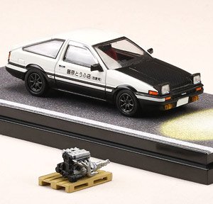 トヨタ スプリンター トレノ GT APEX (AE86) 頭文字D PROJECT D オープン ヘッドライト / 4A-GE 5 バルブ ディスプレイモデル付き (ミニカー)