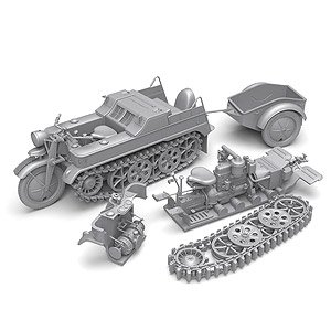 WWII ドイツ Sd.Kfz.2 ケッテンクラート HK101 エンジン/トレーラー付 (3D) (プラモデル)