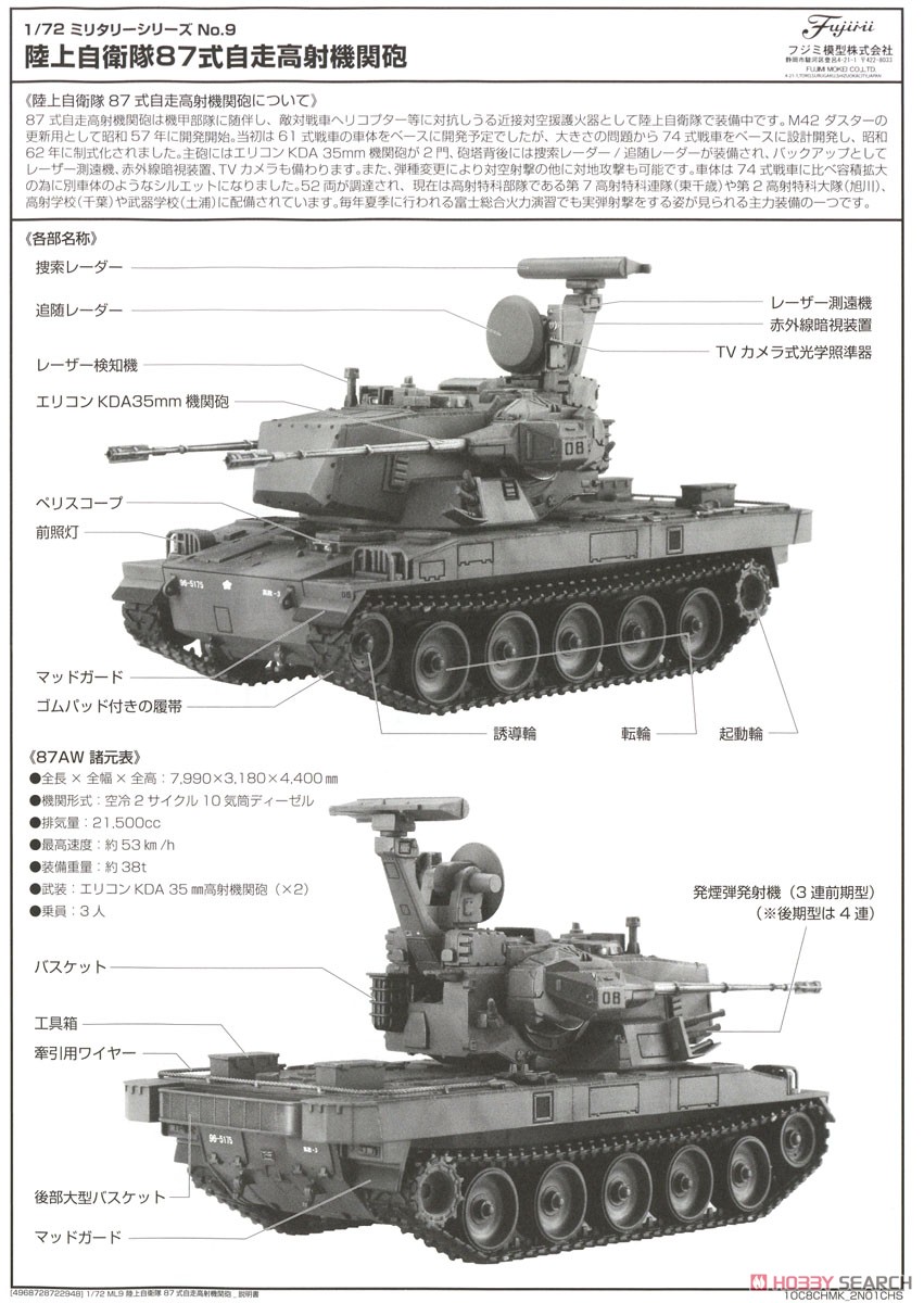 陸上自衛隊 87式自走高射機関砲 特別仕様 (隊員付き 2両入り) (プラモデル) 解説1