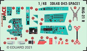 MiG-21R 「スペース」内装3Dデカールw/エッチングパーツ セット (エデュアルド用) (プラモデル)