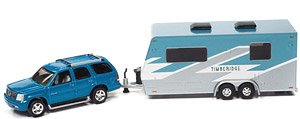 2005 キャディラック エスカレード ブルー & キャンパー トレーラー ティール (ミニカー)