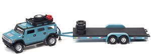 2004 ハマー H2 オーシャンブルー & オープン トレーラー オーシャンブルー (ミニカー)