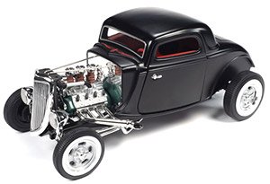1934 フォード 3 ウィンドウ クーペ ハイ ボーイ ホット ロッド サテンブラック (ミニカー)