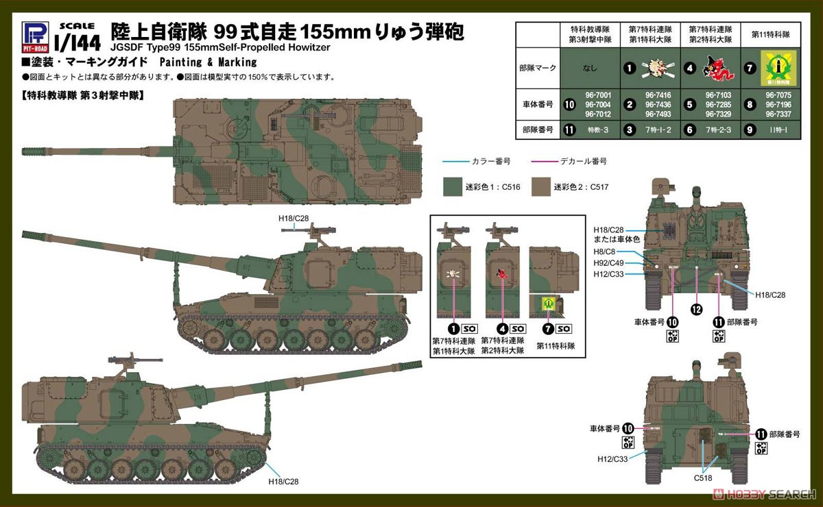 JGSDF Type99 155mm Self-Propelled Howitzer (3-Car Set) (Plastic model) Color1