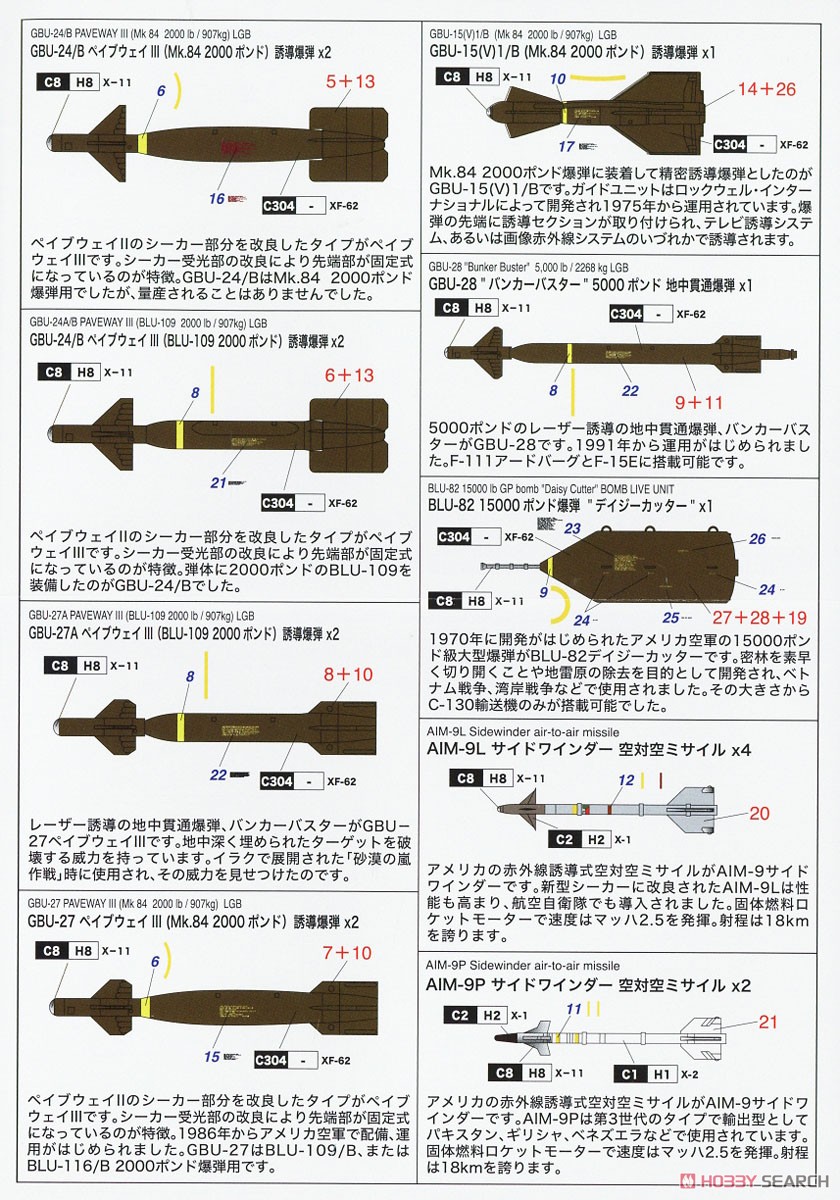 航空武装シリーズ 現用航空機用 ウェポンセット2 誘導爆弾 ＆ ミサイル `70～ (プラモデル) 設計図2