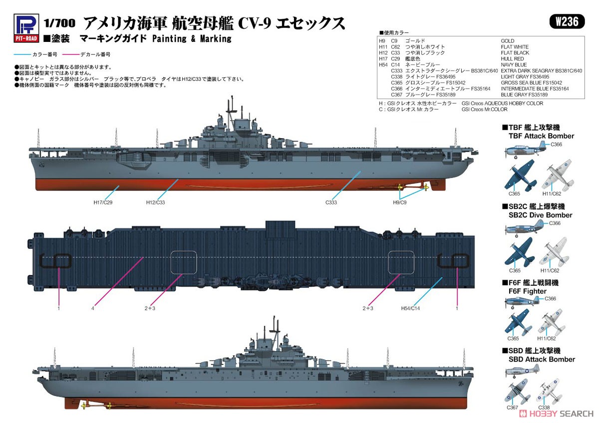 WWII アメリカ海軍 航空母艦 CV-9 エセックス (プラモデル) 塗装1