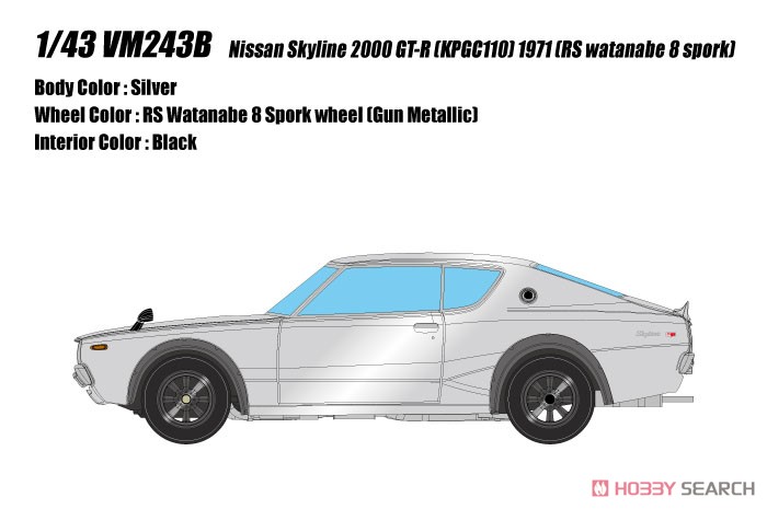 Nissan Skyline 2000 GT-R (KPGC110) 1973 (RS watanabe 8 spork) シルバー (ミニカー) その他の画像1