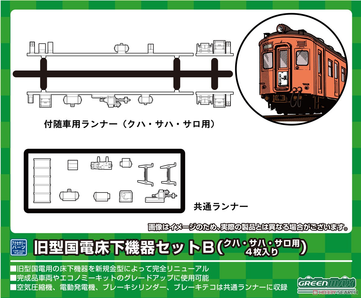 【 8597 】 旧型国電床下機器セットB (クハ・サハ・サロ用・4枚入り) (鉄道模型) その他の画像1