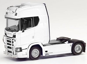 (HO) Scania CS20 ハイルーフトレーラー ライトバー、バンパー付 ホワイト (鉄道模型)