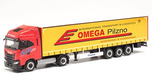 (HO) イベコ S-Way LNG カーテンサイダー セミトレーラートラック `Omega Pilzno` (鉄道模型)