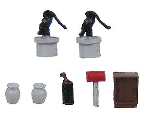 Showa Era City Accessory 2 (Well x2, Vase x2, Mailbox x1, Umbrella Holder x1, Shoe Box x1) (Model Train)