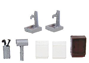 Showa Era City Accessory 3 (Faucet x2, Washing Machine x2, Mailbox x1, Umbrella Holder x1, Shoe Box x1) (Model Train)