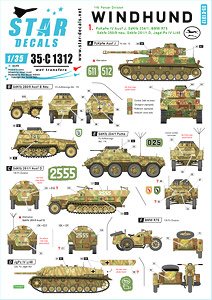 Windhund #1. PzKpfw IV Ausf J, SdKfz 234/1, BMW R75, Sdkfz 250/9 neu, Sdkfz 251/1 D, Jagd-Pz IV L/48. (Decal)