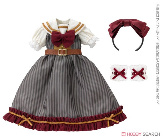 Komorebimori no Oyofukuyasan PNXS Innocent Ribbon Sailor Dress Set (Bordeaux x Gray Stripe) (Fashion Doll) Item picture1