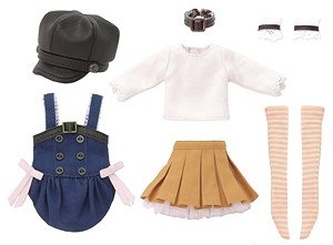 PNXS Outing Casquette & Apron Overalls Set -Alvastaria Outfit Collection- (Dark Brown x Blue) (Fashion Doll)