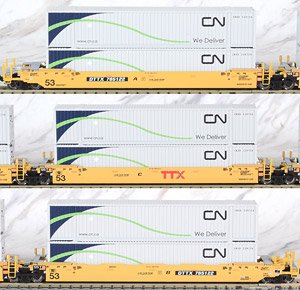 Gunderson MAXI-IV Double Stack Car TTX New Logo #DTTX 765122 w/CN Containers (3-Car Set) (Model Train)