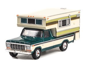 1978 Ford F-250 with Large Camper - Dark Jade Metallic & Wimbledon White (ミニカー)
