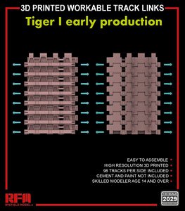 Tiger I Early Prodution 3D Printed Workable Track Links (Plastic model)