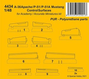 A-36 Apache / P-51 / P-51A Mustang Control Surfaces (for Academy) (Plastic model)