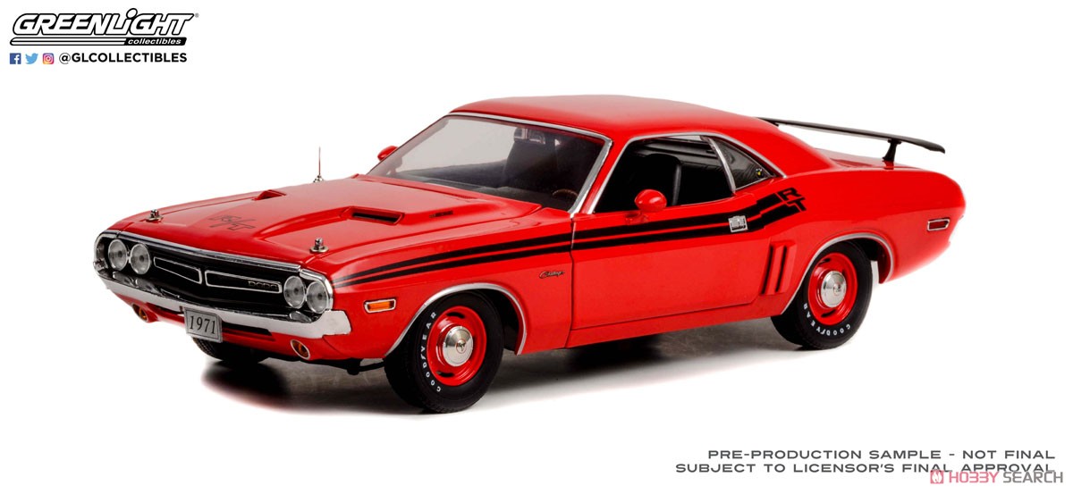 1971 Dodge Challenger R/T - Bright Red with Black Stripes and Dog Dish Wheels (ミニカー) 商品画像1