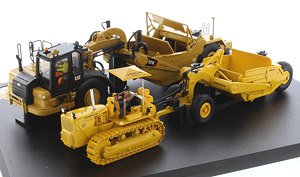 Cat 621K スクレーパー & CAT D7 トラック タイプ トラクター + No.70 スクレーパー 2台セット (ミニカー)