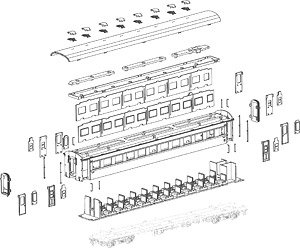1/80(HO) OHA35 Triple End Panel, Upholstered Roof, Unpainted Kit (Unassembled Kit) (Model Train)