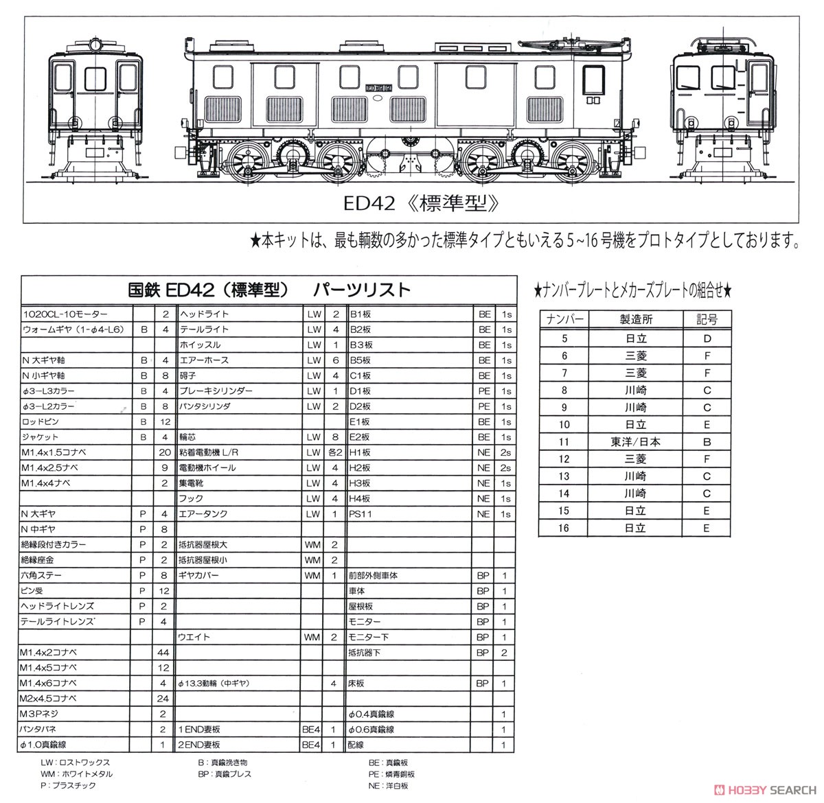 16番(HO) 鉄道省 ED42形 電気機関車 (標準型) 組立キット (組み立てキット) (鉄道模型) 設計図6