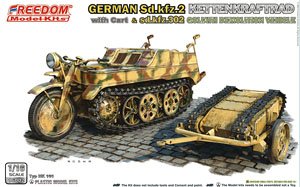 WW.II German Sd.Kfz.2 Kettenkraftrad with Cart & Sdkfz 302 Goliath Demolition Vehicle (Plastic model)