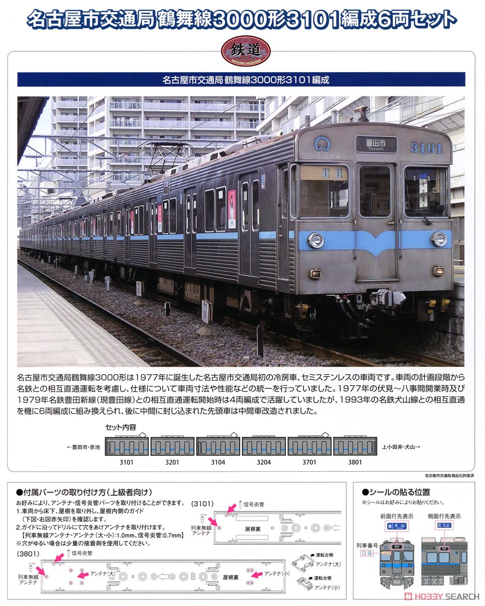 鉄道コレクション 名古屋市交通局 鶴舞線 3000形 3101編成 6両セット (6両セット) (鉄道模型) 解説1