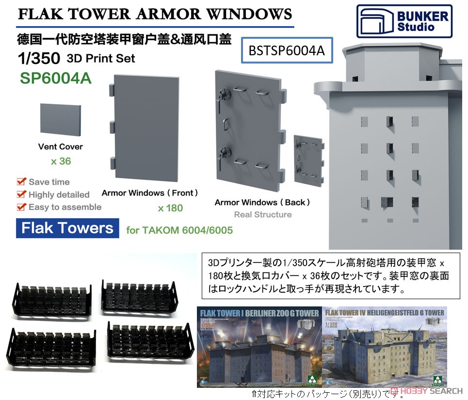 ドイツ軍 高射砲塔用装甲窓 & 換気口カバーセット (タコムTKO6004 & 6005用) (プラモデル) その他の画像1