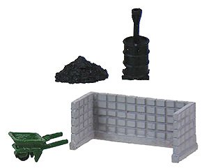 Railway Premises Accessory C Incinerator A x1, Wheelbarrow x1, Block Wall x1, Ash x1 Set (Model Train)