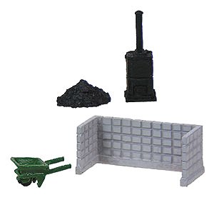 構内アクセサリー D 焼却炉B・一輪車・ブロック塀・灰 (各1入) (鉄道模型)