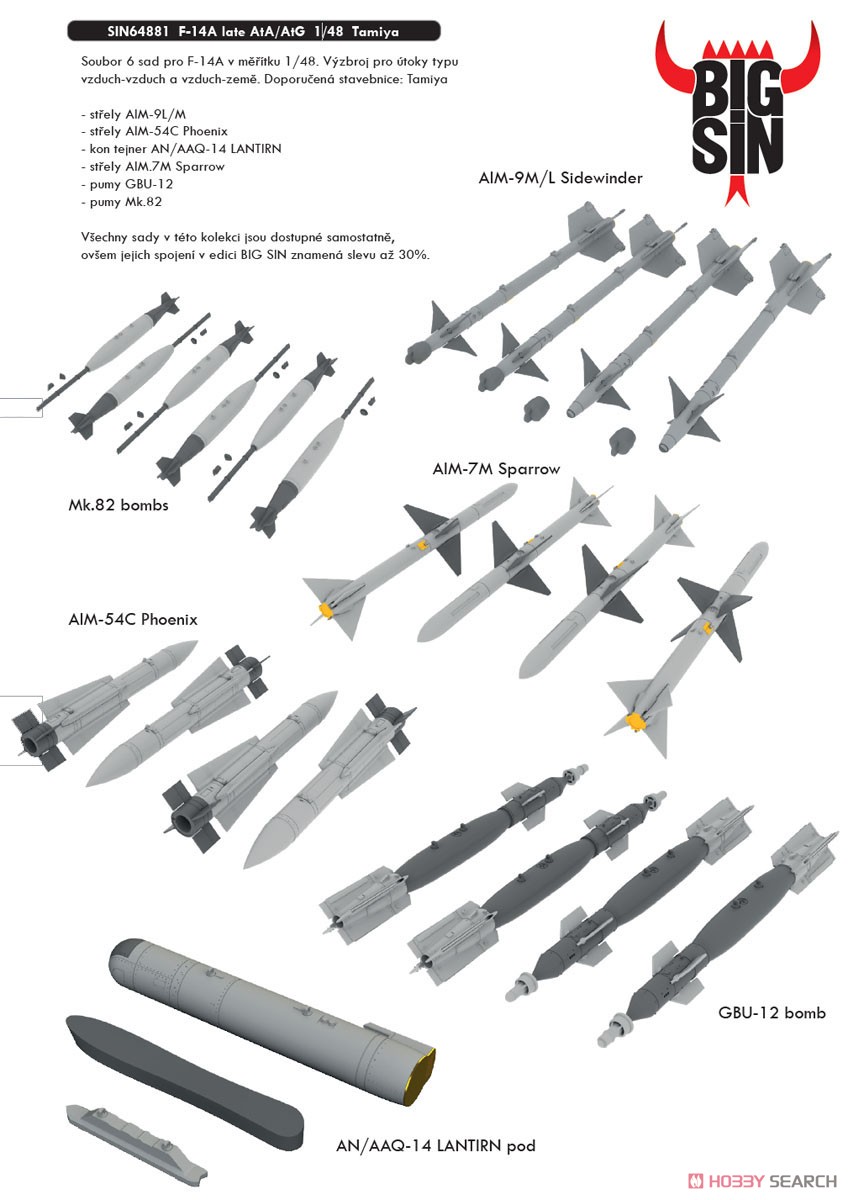 F-14A (後期型) 対空・対地武装パーツセット (タミヤ用) (プラモデル) その他の画像1