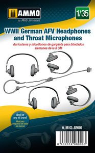WWII German AFV Headphones and Throat Microphones (Set of 4) (Plastic model)
