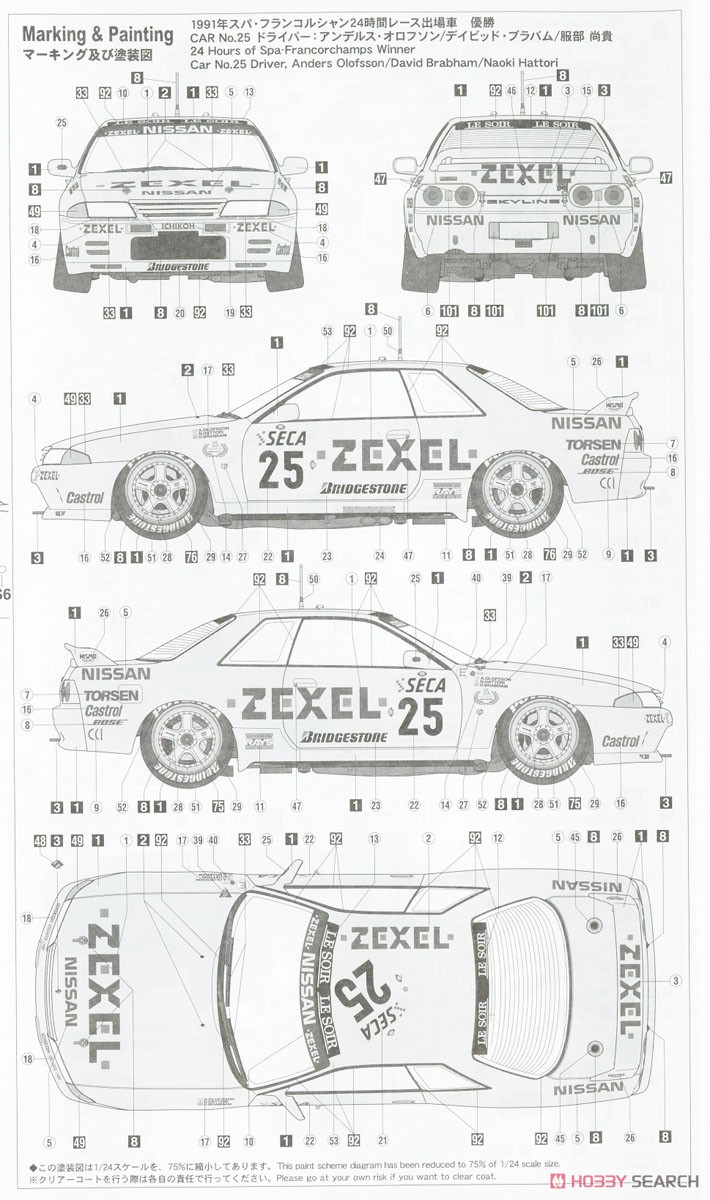 ZEXEL スカイライン (スカイラインGT-R[BNR32 Gr.A仕様]1991 スパ24時間レースウィナー) (プラモデル) 塗装2