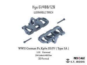 WWII German Pz.Kpfw.III/IV (Type 3A) Workable Track (3D Printed) (Plastic model)