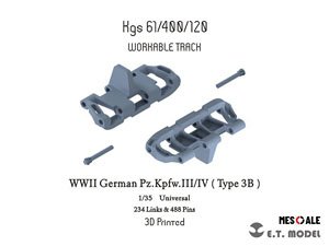 WWII German Pz.Kpfw.III/IV (Type 3B) Workable Track (3D Printed) (Plastic model)