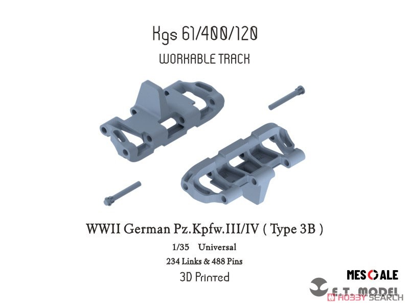 WWII German Pz.Kpfw.III/IV (Type 3B) Workable Track (3D Printed) (Plastic model) Other picture1
