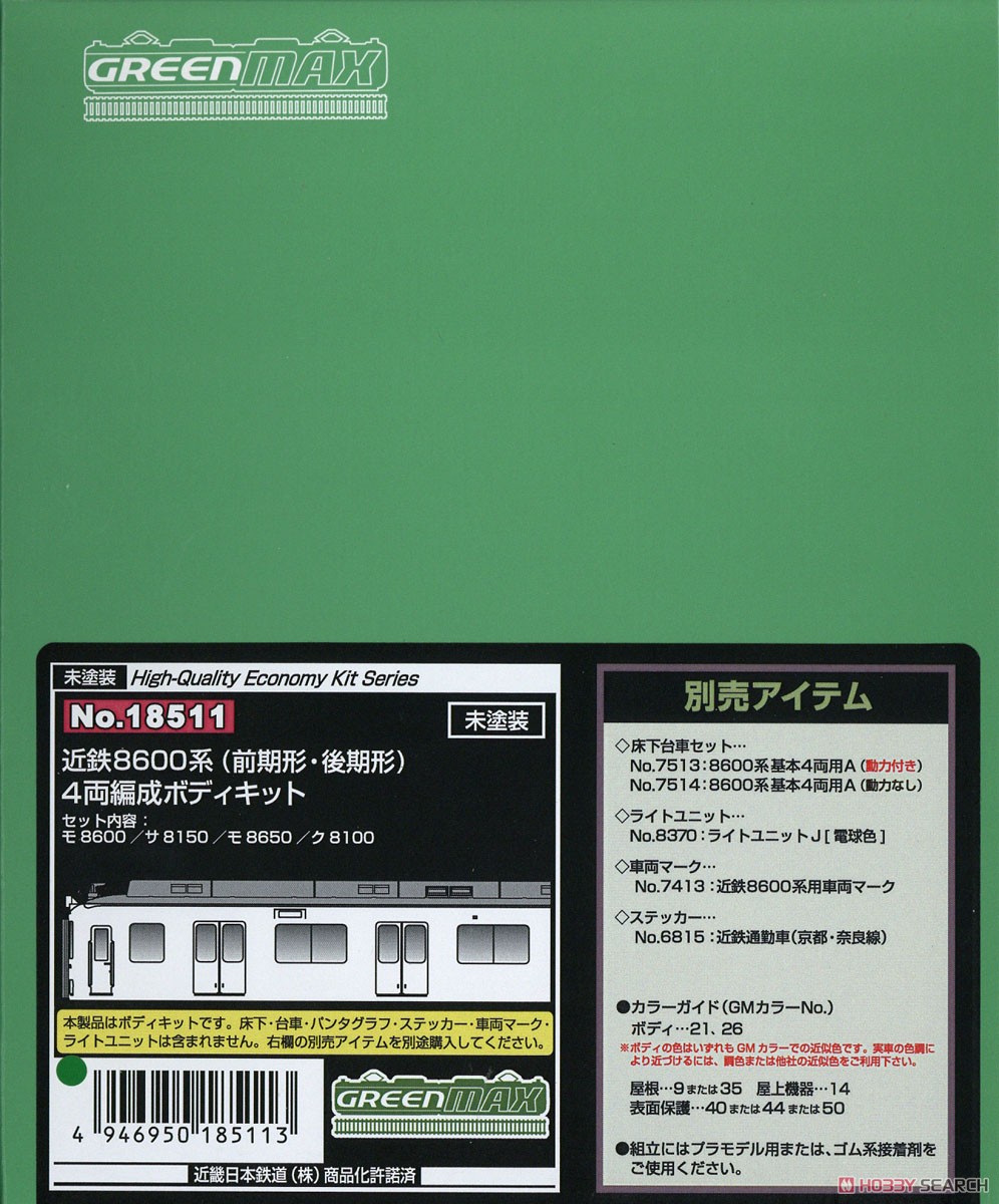 近鉄 8600系 (前期形・後期形) 4両編成 ボディキット (4両・組み立てキット) (鉄道模型) パッケージ1