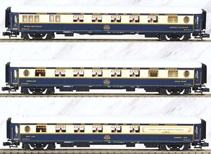 VSOE, 3-unit pack `Pullmancoaches` (restaurant, Restaurant with kitchen, Bar &service coach), blue/cream livery, period IV-V (3-Car Set) (Model Train)